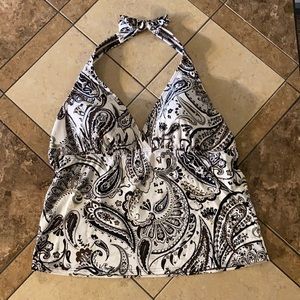 Lands' End Black and White Paisley Bikini Top